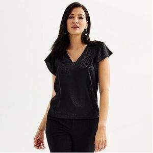 NWT Nine West mineral black short sleeve v neck blouse size XS